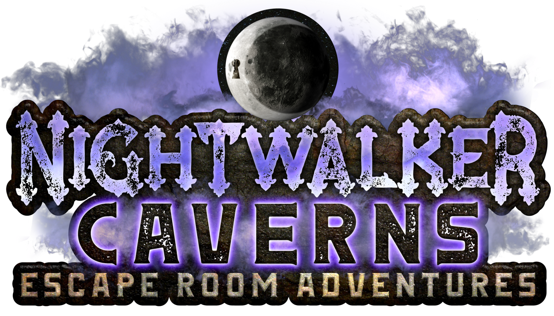 A purple and black logo for nightwalk caverns.